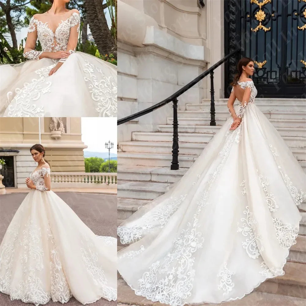 Runhufu A-Line Luxury Wedding Dress Lace Appliques Court Train Floor-Length Bridal Gown Vestidos De Novia 2024 Women Long Dress