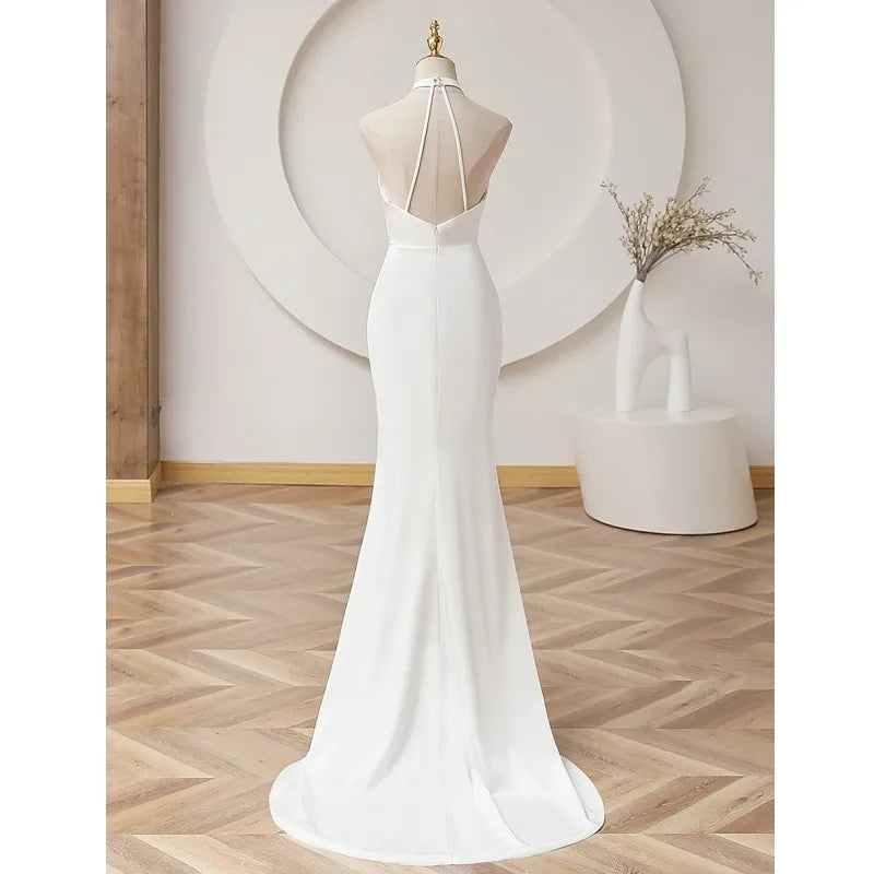 Runhufu Mermaid Wedding Dress Fashion Halter Long Bridal Dresses With Small Train Sexy Backless Simple Vestidos De Novia