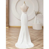 Runhufu Mermaid Wedding Dress Fashion Halter Long Bridal Dresses With Small Train Sexy Backless Simple Vestidos De Novia