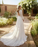 Runhufu Latest Wedding Dresses 2024 Beach Bridal Gowns Boho Bride Dress Long Sleeves V Neckline Wedding Gowns Lace Back Out