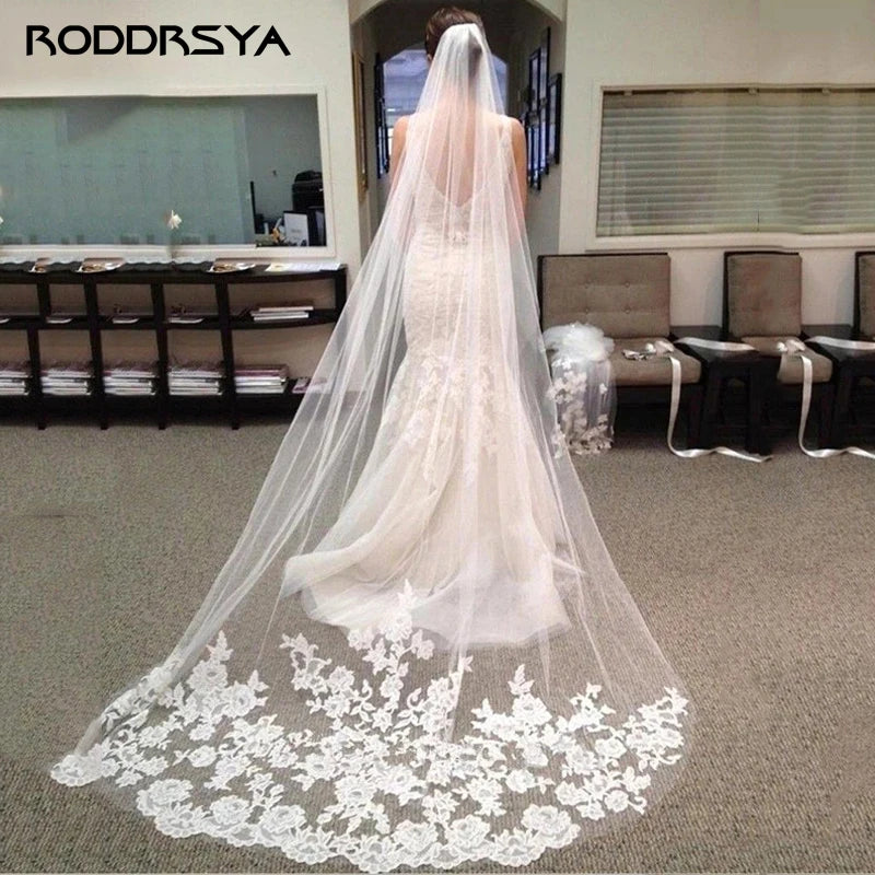 Runhufu 3 M Bridal Veils Appliques Wedding Veils Long Tull Lace Veil Vestido De Noiva Wedding Accessories In Stock Hot Selling