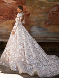 Runhufu High Collar Long Sleeve Wedding Dress Classic Lace Appliques Bride Robe Elegant A-line Long Bridal Gown Robe De Mari¨¦e