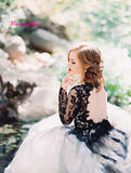 Runhufu Sleeves Halloween Wedding Dresses Black Appliqued Bridal Dress Sexy V-Neck Backless Tulle Wedding Bridal Gowns