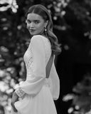 Runhufu Latest Wedding Dresses 2024 Beach Bridal Gowns Boho Bride Dress Long Sleeves V Neckline Wedding Gowns Lace Back Out