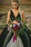 Runhufu And White Tulle Wedding Gowns V-Neck Sexy Backless Long A-Line Bridal Gowns robe de mariee Halloween Wedding Gowns