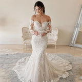 Runhufu Sleeve Mermaid Wedding Dress Boho Beach Wedding Dress Lace Elegant Bridal Dress Applique Simple Wedding Gown Robe Mariage