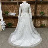 Runhufu Luxury Beaded Long Sleeve Muslim Wedding Dresses High Neck Islamic Hijab Bridal Gown Arabic Dubai Kaftan Vestidos De Novi