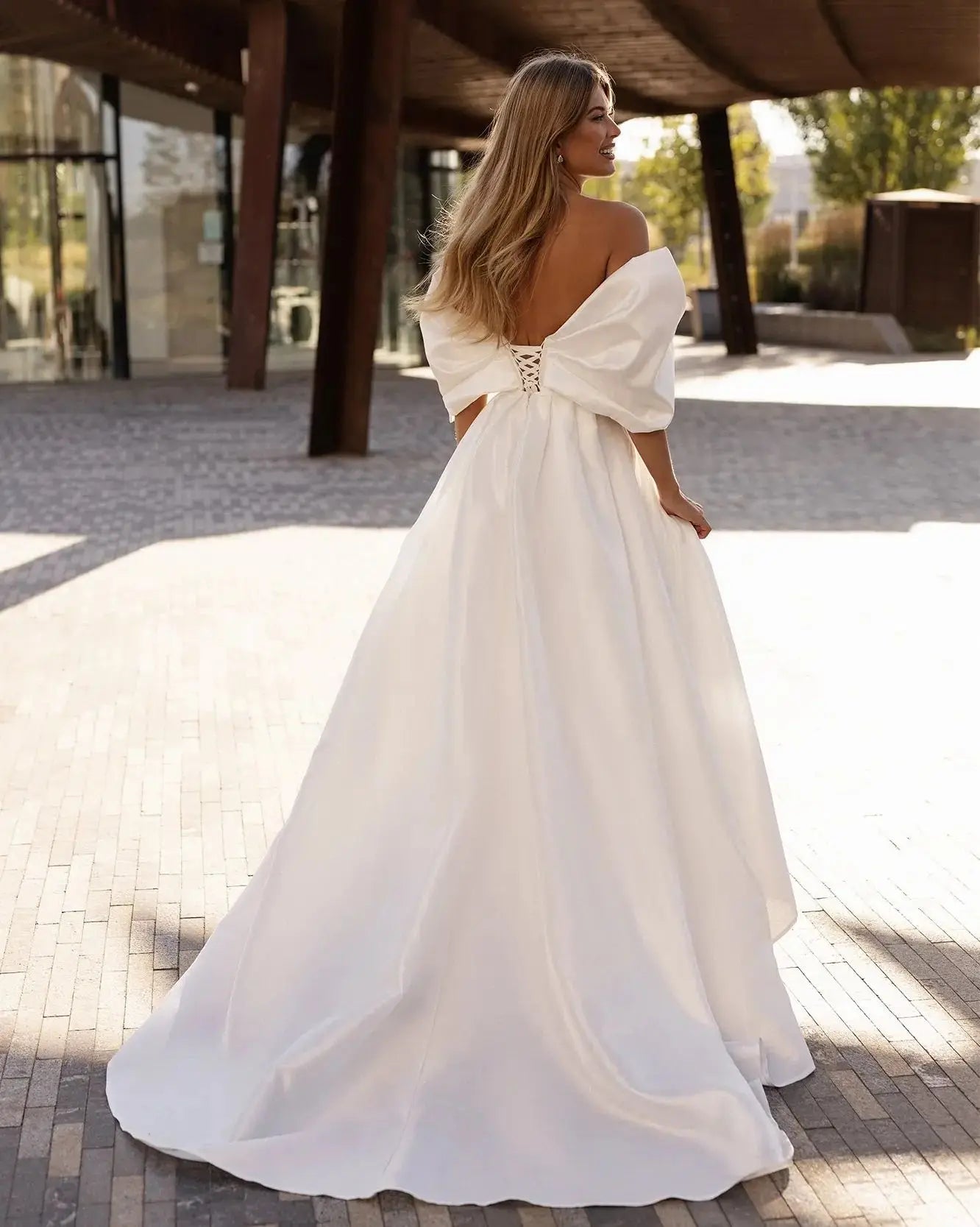 Runhufu Off the Shoulder Side Slit Satin Bridal Dress Sexy Bow Sweetheart A-Line Long Wedding Dresses 2024 Vestido De Novia