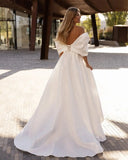 Runhufu Off the Shoulder Side Slit Satin Bridal Dress Sexy Bow Sweetheart A-Line Long Wedding Dresses 2024 Vestido De Novia