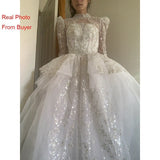runhufu Luxury Long Train Wedding Dress 2023 New Bridal Dresses Ball Gown Long Sleeve Winter Beading Wedding Gowns