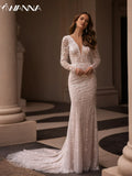 Runhufu Deep V-neck Wedding Dress Sparkly Sequins Beads Bride Robe Elegant Appliques Mermaid Long Bridal Gown Robe De Mari¨¦e