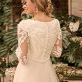 Runhufu Long Sleeves Wedding Dress 2024 Bride O-Neck A-Line Tulle Bridal Gowns Lace Applique Plus Size Civil vestidos de novia