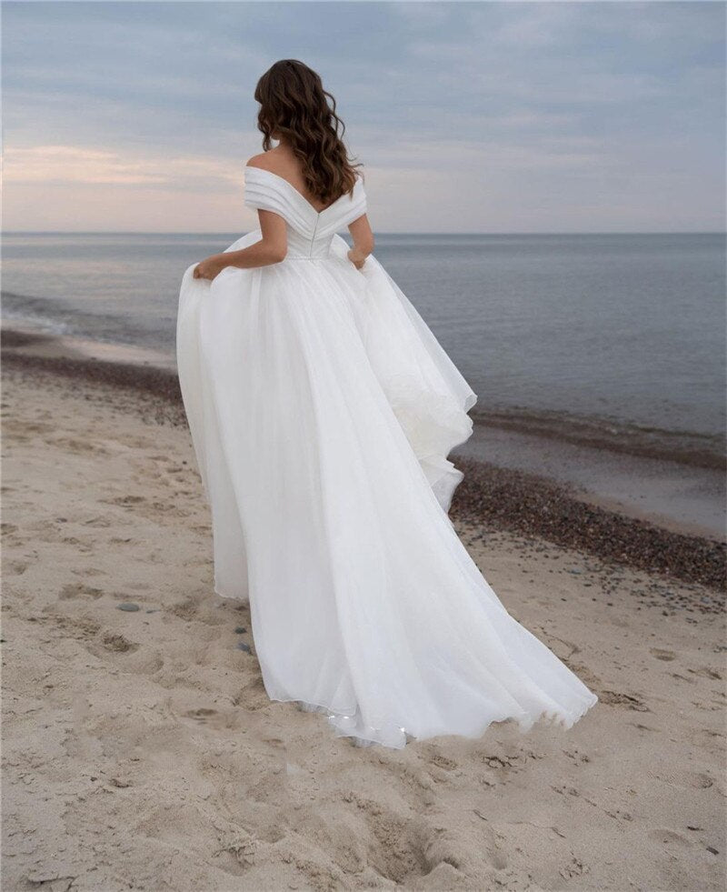 Runhufu A-Line Organza Wedding Dress For Women 2023 Off The Shoulder Beach Bridal Gowns Backless Custom Made Vestido De Novia