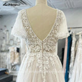 Runhufu Lace V-Neck Boho Wedding Dress with Sleeves vestidos de fiesta A Line Tulle Beach Wedding Gowns 2024 Hochzeit