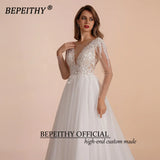 Runhufu Ivory Scoop Long Sleeves Beading Bodice Wedding Dresses 2024 For Women Bride A Line Floor Length Bridal Party Gown