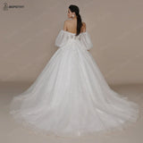 Runhufu Princess Strapless Ivory Glitter Wedding Dresses 2024 For Women Court Train Bride 3D Flower Romantic Shinny Bridal Gown