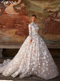 Runhufu High Collar Long Sleeve Wedding Dress Classic Lace Appliques Bride Robe Elegant A-line Long Bridal Gown Robe De Mari¨¦e
