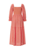 Runhufu Autumn Embroidery Flower Flowy Hem A-Line Dress Women's Puff Long Sleeve Square Neck Casual Long Dress for Beach Holiday