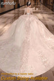 runhufu Luxury Long Train Wedding Dress 2023 New Bridal Dresses Ball Gown Long Sleeve Winter Beading Wedding Gowns