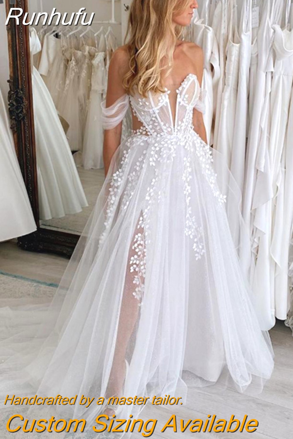Runhufu A-Line Wedding Dresses 2024 Lace Sweetherat Off The Shoulder Open Back Buttons Bridal Gown Sweep Train Vestidos De Noiva