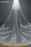 runhufu Long Wedding Cathedral Veil Short Front Veil Lace Appliqued With Comb Bridal Veils Hot Sale Wedding Accessories