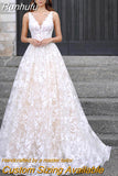 Runhufu Elegant A-Line Lace Wedding Dresses Sleeveless V-Neck Bridal Gowns Sexy Open Back Wedding Gown 2023 Robes De Mariée