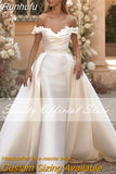 Runhufu Detachable 2 In 1 Wedding Dress Embroidered Lace On Net With Train V-neck Sleeveless Vintage Bride Gowns Vestido De Novia