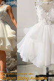 Runhufu Vintage Tiered Orgnaza Wedding Dress Custom Made Illusion Chest Cutout Applique Dance Puffy Princess Plus Size Bridal Gowns
