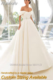 Runhufu Strapless Satin A-Line Wedding Dress Off The Shoulder Sweep Train Princess Bride Gown Plus Size Vestido de Noiva