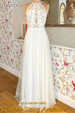 runhufu Beach A Line Wedding Dress Halter Lace Appliques Backless Bridal Gown Beach Bridal Gown trouwjurk Robe de mariee