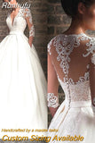 Runhufu NICEB 3/4 Lace Sleeves Wedding Dresses With Pocket Satin Sweep Train свадебное платье Bridal Ball Gowns Simple Customized