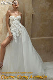 Runhufu Elegant A-Line Wedding Dresses White Sweetheart Appliques Bridal Gowns Boho Beach Side Slit Evening Wedding Gown Custom Size