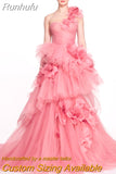 Runhufu Shoulder Layered Formal Occasion Dresses Pink 3D Floral Long Luxury Evening Dress Floor Length Layered Weeding Dress Woman