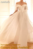 runhufu Boho Organza Wedding Dresses with Big Bow Off the Shoulder Crystal Bridal Dress Custom Made 2023 Wedding Gowns