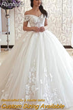 Runhufu Elegant Bride Ball Gown Wedding Dress Lace Up Lace Appliqued Wedding Gown Vestido De Novia Off The Shoulder 2023