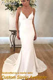 Runhufu Crepe Satin Wedding Dresses For Woman 2023 V Neck Sleeveless Spaghetti Straps Female Dress Button Sexy Open Back Gown