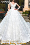 Runhufu Shining Wedding Dress Organza with Embroidery Ball Gown high O-Neck Full sleeve Bridal Gowns BackLace Up Robes De Mariée