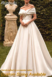 Runhufu Sweetheart Neck A-Line Wedding Dresses Off the Shoulder Sleeveless Sweep Train Bridal Gowns
