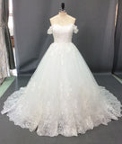 Lace Wedding Dress 2025 New Single-Word Shoulder Main Wedding Dress Large-Size Tail Dress Summer