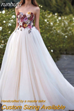 runhufu Sweetheart Bridal Gown Lace Applique 3d Flower A ine Wedding Dresses Tulle Brdal Gowns Formal 2023 Rode De Morr