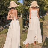 Runhufu Fairy Show Thin Sling Sanya Holiday Dress Irregular Dovetail Skirt Cross Back Strap Wedding Dress Dress