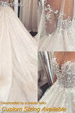 Runhufu Charming Lace Wedding Dress V-Neck Long Sleeves 2024 Princess Wedding Gown Illusion Bride Gowns Buttons robe de mariee