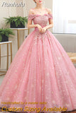 Runhufu Off The Shoulder Quinceanera Dresses Shining Beading Ball Gown Prom Dress Plus Size Pink Quinceanera Dresses