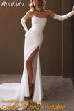 Runhufu Strapless A-Line Wedding Dresses Sleeveless Sweep Train Bridal Gowns Vestidos De Noiva