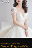 Runhufu Luxury Wedding Dress Shining Sequins Princess Ball Gown With Sweep Train Vintage Bridal Dresses Vestido De Noiva