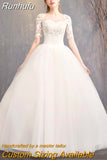 Runhufu Dress 2023 New Cheap Half Cap Sleeve Princess Illusion Wedding Dresses Can Custom Made Vestido De Noiva