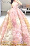 Runhufu Spring New Simple Stamped Wedding Dress Strapless Colorful Flower Bridal Dress Sweep Tail Party Prom Dress Vestido De Noiva