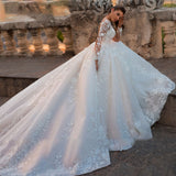 Wedding V-Neck 2025 New Big Tailed Wedding Dress Retro Sexy Tulle Long-Sleeved Wedding Dress