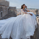 Wedding V-Neck 2025 New Big Tailed Wedding Dress Retro Sexy Tulle Long-Sleeved Wedding Dress