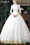 Runhufu Embroidery Wedding Dress With Big Train 2023 High Neck Half Sleeve Wedding Gown Vintage Bridal Gown